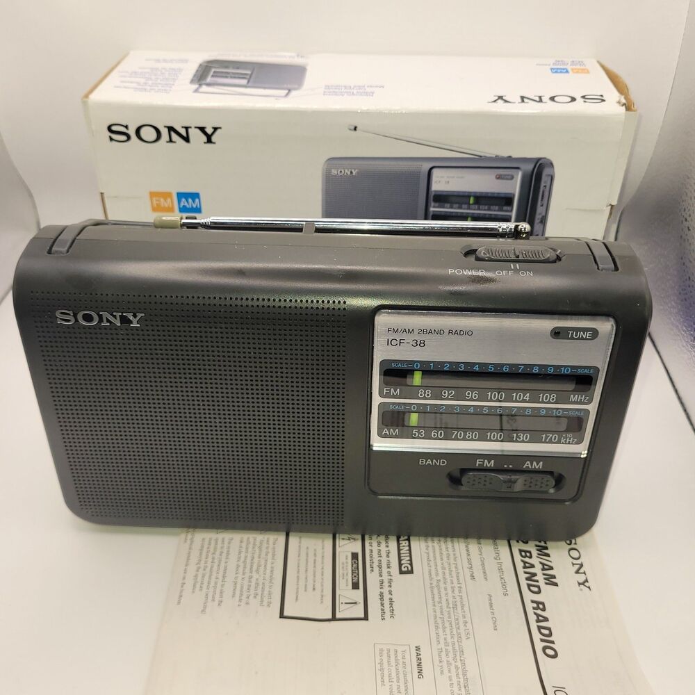 Sony ICF-38 FM/AM Vintage Portable Radio Orig box papers Excellent Cond Tested